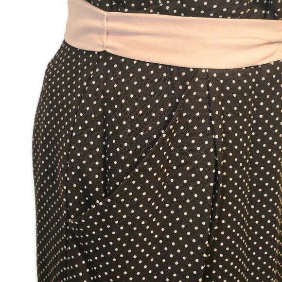 Eva Franco Polka Dot Brown and Pink Dress Tie Waist Midi Classic Chic Party 6 - Picture 6 of 16